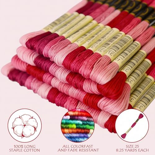 Premium Rainbow Color Embroidery Floss - Cross Stitch Threads - Friendship Bracelets Floss - Crafts Floss - 14 Skeins Per Pack Embroidery Floss, Cranberry Gradient