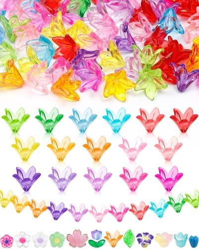 FIVEIZERO Flower Charms, 200PCS 16 Colors Acrylic Lily Flower Beads