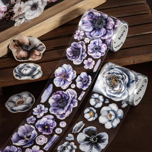 6 Rolls Floral Washi Tape Set,Pre-Cut Scrapbook Flower Tape Stickers for Journaling Supplies,Junk Journal,Scrapbooking,Notebook,Phone Case,Cups,Planner(Flower Dwelling Leisurely)