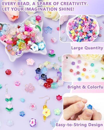 FIVEIZERO Flower Charms, 300PCS Polymer Clay Flower Beads