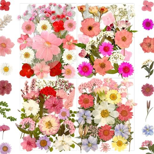 MIKIYA 90Pcs Pink Dried Pressed Flowers for Resin Molds, Assorted Real Natural Bulk Dry Floral Leaves for DIY Art Crafts, Epoxy Jewelry, Candle, Soap Making, Nails Decors Gifts