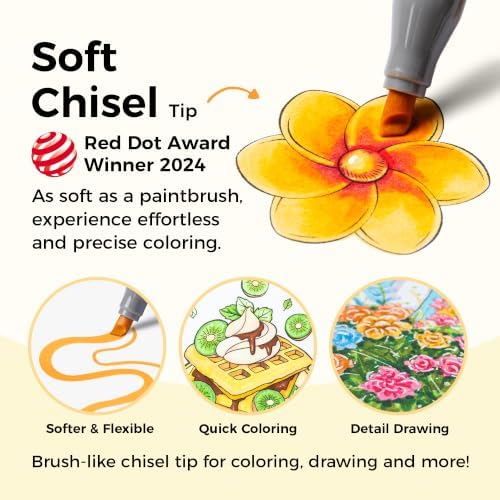 Ohuhu Alcohol Markers 72 Colors Brush& Soft Chisel for Adult Cozy Coloring | Dual Tips Drawing Markers for Artists Beginners Illustration Sketching, AP Certified Refillable Alcohol-based, Honolulu 2S