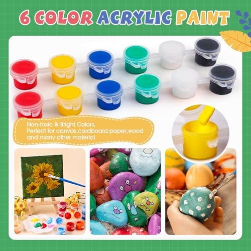 ESRICH 18 Set Mini Acrylic Paint Kit, Mini Stretched Canvas with Easel