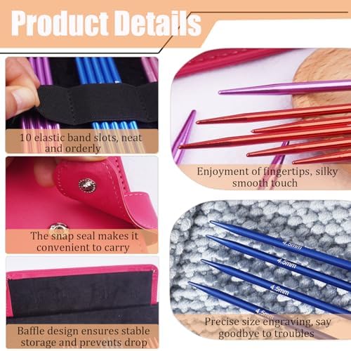 Mdoker 55pcs Double Point Knitting Needles Set Aluminum Knitting Needle 11 Size 2.0mm-5.0mm,6-inch Length Knitting Kits for Handmade Creative DIY Knitting Yarn Projects(Red)