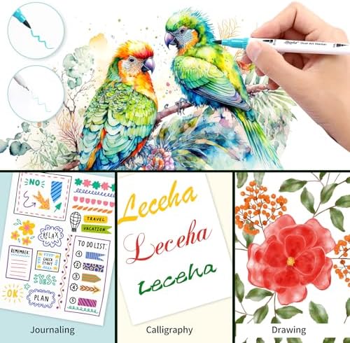 Dual Tip Art Markers for Adult Coloring 32 Colored Pens | Fine and Brush Tip Watercolor Pens for Journaling Note Taking Writing Planning