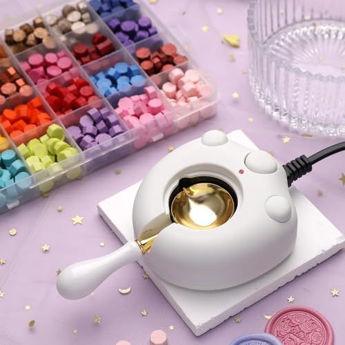 Electric Wax Seal Warmer Kit With Spoon and Tweezers - Great Tool for DIY Seals, Stamp and Melting Sticks, Sealing Beads (White)