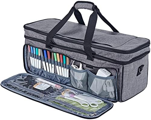 HOMEST Double Layer Carrying Case with Mat Pocket for Cricut and Tools