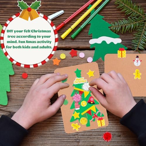 Whaline 420 Pcs Christmas Card Making Craft Kit with Xmas Tree Pom Pom Stickers & Envelopes Handmade Invitation Greeting Card Supplies for Holiday DIY Crafts Party Decor