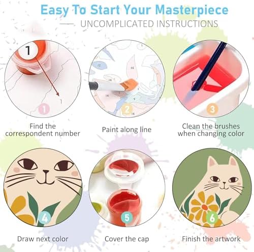 Jethami 6 Pack Cat Paint by Numbers Kit for Adults 8 x12 in | Easy to piant for beginners, Diy art craft, Relaxing & Stress relief, High definition canvas, Home wall decor, Vivid colors