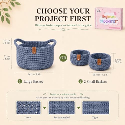 Aeelike Crochet Basket Kit for Beginners,Grey Round Basket,Gift Box Package