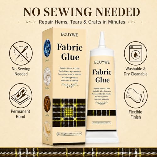 Fabric Glue Permanent, 4.23oz-120ML No Sew Clear Clothes Adhesive with Precision Applicator Quick for Patches Hems and Rhinestones Industrial Grade Strong Bond for Denim Cotton Polyester Leather etc.