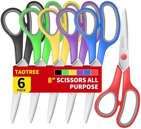 Scissors Bulk Set of 6-Pack, Taotree 8"Scissors All Purpose Heavy Duty