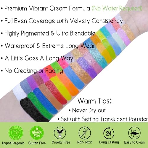 CCbeauty Professional 36 Colors Face Body Paint, Large Cream Face Painting Palette Kit, Non Toxic Hypoallergenic FacePaint for Halloween SFX Special Effects Costume Cosplay Makeup