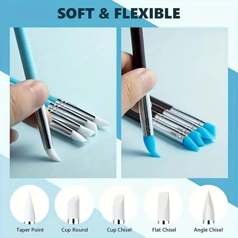 10 Pcs Silicone Clay Sculpting Tools Set, Double-Ended Dotting Tools & Silicone Brushes for Polymer Clay, Air Dry Clay, Pottery & DIY Crafting
