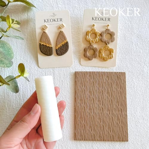 KEOKER Polymer Clay Texture Roller, Polymer Clay Roller for Making Earrings, Like Polymer Clay Texture Sheets, Great Work with Polymer Clay Cutters (Stripe)