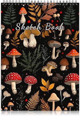 Deokke Sketchbook Top Spiral Bound Sketch Pad, 9 x 12 inch,100GSM Thick Paper,50 Sheets 100 Pages,Art Sketch Book Aesthetic Cute Drawing Writing Paper for Girls Women-Red Mushroom
