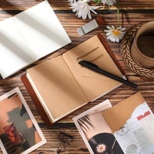 Thenshop Leather Travel Notebook 3 Inserts,Dark Brown,Passport Size