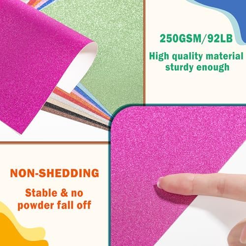 40 Sheets 20 Colors Glitter Cardstock 92lb Thick Sparkle Paper 8.5" x 11"