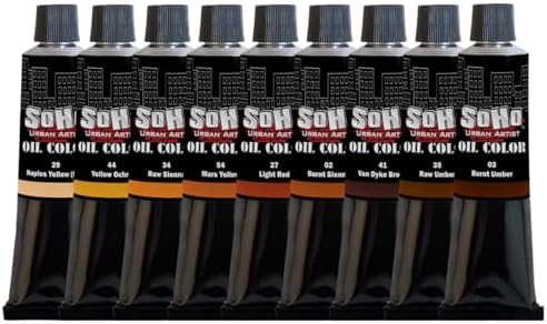 Soho Urban Artist Oil Paint Earth Colors Set of 9-170mL Tubes, Triple-Milled Oils with Refined Linseed - Smooth Application, True Color Mixes, Ideal for Brushes & Palette Knives