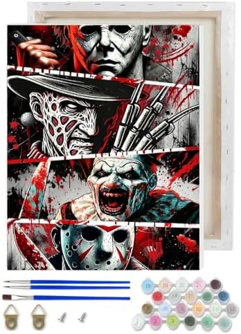 Horror Paint by Numbers Kit for Adults Beginner with Framed 10x12 Inch