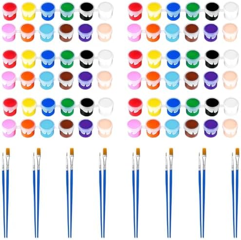 8 Pack Mini Acrylic Paint Set, 12 Colors Washable Acrylic Paint Strips with 16Pcs Painting Brushes for Kids&Adults Paint, 112 PCS Kids Painting Kit for Birthday Party Favor, Classroom, Art Gift