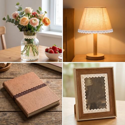 Skrfren 3 Rolls Self-Adhesive Lace Tape, Cotton Washi Trim Stickers, 1.6cm Wide 2 Yards per Roll, Decorative Lace Ribbon for DIY Crafts Scrapbooking Card Making Gift Wrapping (Beige, White, Coffee)