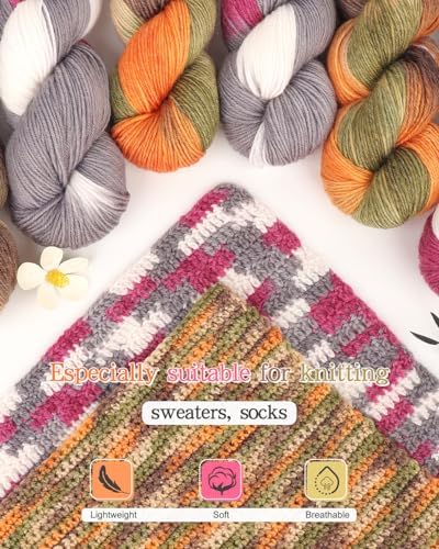 Katech 3 Pack Wool Yarn for Crocheting-Sock Yarn for Knitting-Magenta