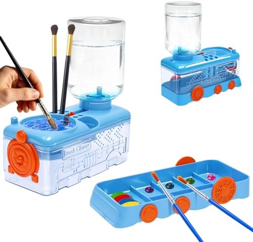 Paint Brush Cleaner with Water Circulation, Upgraded Abs Paintbrush Rinser with 9-Well Palette, 9 Brush Holders, Portable Leak-Proof Art Supplies Rinsing Station Washer for Beginners Artists