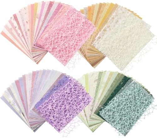 104 Sheets Textured Scrapbook Paper & Mesh Fabric Assorted Set, 4 Pack | Mixed Special Decorative Paper for Scrapbook Journaling Supplies Junk Journals Handmade Craft, 3.9x5.5 In