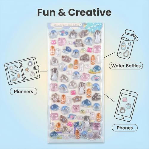 【4 Sheets】 Airy 3D Puffy Stickers, Resin Decorative Stickers, Cute Small Stickers for Kids，Girls, Adults, Reusable Tiny Stickers for Phone Case, Notebook - Perfect for Craft and GIF (Dreamy)