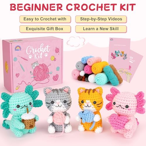 Crochet Kit for Beginners, Axolotls Cat Crochet Kit for Adults Beginner