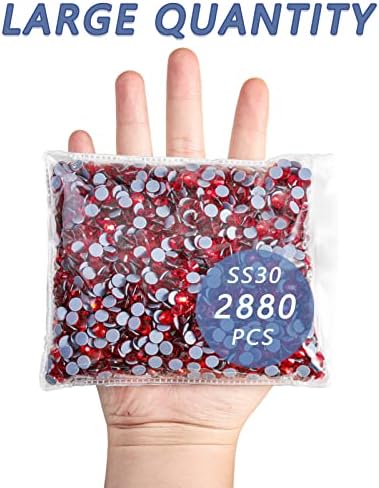 Beadsland Hotfix Rhinestones Bulk, 2880pcs Red Hot Fix Rhinestones for Crafts Clothes DIY Decoration, Light Siam, SS30, 6.3-6.5mm