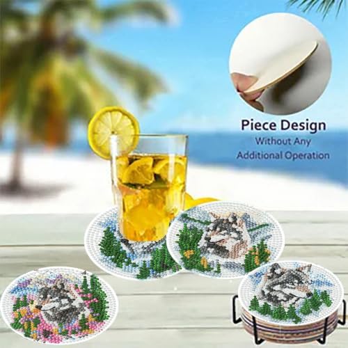 8 Pack Diamond Art Coasters,Wolf Forest animals Diamond Painting Coasters