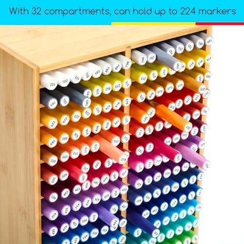 MEEDEN Bamboo Marker Organizer for Desk: Wooden Storage Holds 126 Markers