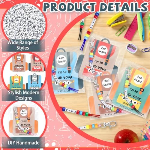 24 Set Back to School Gifts Includes Keychain Making Kit with Gift Cards DIY Bead Crafts Adjustable Letter Beads Welcome First Day of School Student Teacher Supplies