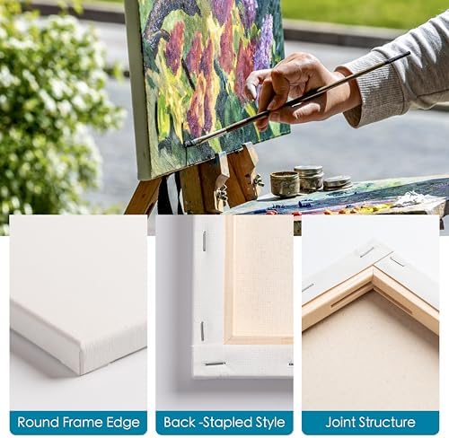 Bianyo 8x10 Inch Stretched Canvas for Painting – 10 Pack, 100% Cotton, Triple Primed & Acid-Free, Heavy-Duty Wood Frame, Blank Art Canvas for Acrylic, Oil, Watercolor & Mixed Media