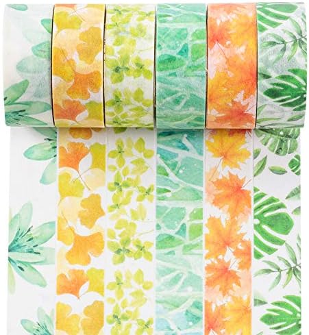 YUBBAEX Lush Plants Washi Tape Set 6 Rolls Floral Masking Decorative Tapes 15mm Wide (Feeling of Leaves)
