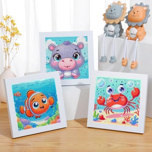 GQYCZZ Animal Diamond Painting Kits for Kids/Beginners, Diamond Art Gem by Number Kits Arts and Crafts for Kids, Mosaic Kits DIY Full Drill Painting Kit for Home Wall Decor 6 Pieces 6" X 6"
