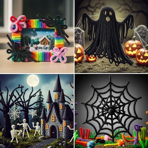 Caydo 200 Pieces Glitter Black Pipe Cleaners