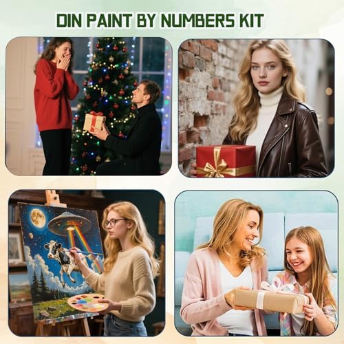 ICYANART UFO Paint by Numbers Kit for Adults, Funny Paint by Number Kits | UFO Paint by Number for Adults Beginners, Acrylic Cow Painting by Numbers, Easy Number Painting for Gifts and Decor 16x20 In
