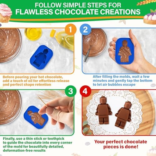 6 Pcs Robot and Bricks Silicone Molds for Chocolate and Candy