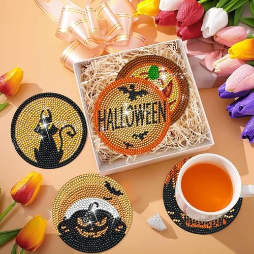DOTSOPS 6 Pcs Halloween Diamond Art Kits for Adults Diamond Art Coasters