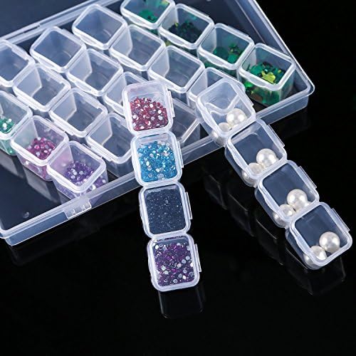 Eiito Diamond Painting Storage Containers, 2pcs 28 Grids Clear Diamond Painting Accessories and Tools Boxes Bead Organizers Diamond Art Embroidery Storage with 200PCS Label Stickers