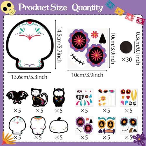 Haooryx Day of The Dead Sugar Skull DIY Magnet Stickers Paper Craft Kit