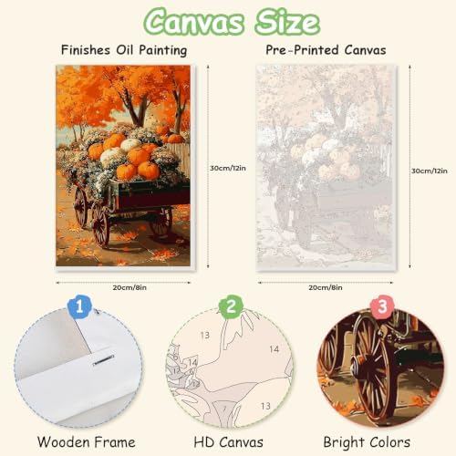 Spandrel Pumpkin Framed Paint by Numbers Kit for Adult, Halloween Adult Paint by Number Kits on Canvas, DIY Acrylic Oil Easy Autumn Painting by Numbers Fall for Home Wall Decor, 8x12in