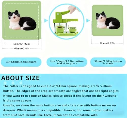 Fridge Magnet Paper Cutter, 2''x2''/50x50mm Square Button Cutter Die Cutter, Heavy-Duty Paper Card Cutter Punch for Cards, Badges, Cartoon Buckles, Photo Frames