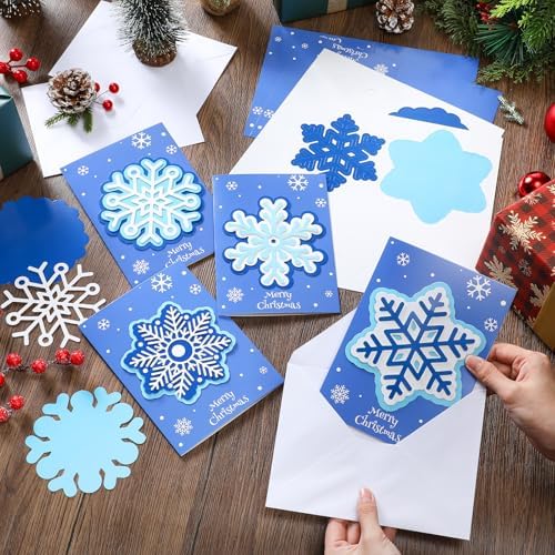 Dispowreath 24 Pcs DIY Christmas Card Making Kits with Envelopes DIY Christmas Craft Make Your Own Snowflakes Greeting Card Making Supplies for Holiday Xmas Party Decoration Favor