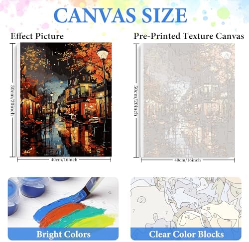 PRASIO Framed Paint by Numbers Kit for Adults Beginner, Landscape Adult Paint by Number Kits on Canvas Framed, DIY Acrylic Watercolor Oil Paint by Numbers with Frame for Gift Home Decor 16x20 Inch