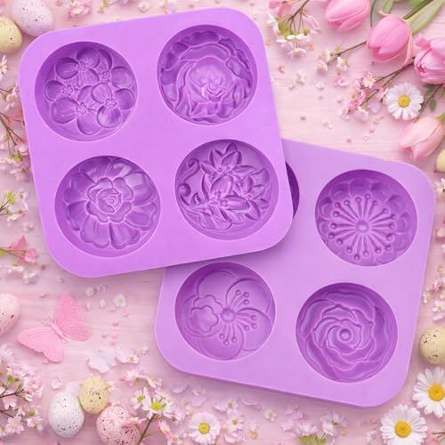 2Pack Flower Soap Molds Flowers Silicone Mold 3D Rose Mold 8 Different Shapes Rose Peony Peach Blossom Silicone Molds Handmade Soap Mould for Wax Soap Candle Lotion Bath Bombs Ice Cube Cake Chocolate