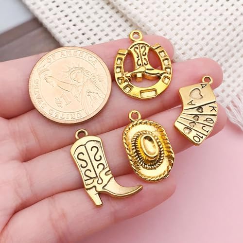 80pcs Western Cowboy Themed Charms Set - Zinc Alloy 3D Miniature Cowboy Hat, Horse, Boot Shoe Charms for DIY Jewelry Making, Keychain Crafts Accessory Tools -Durable, Versatile, and Perfect for Creative Projects (Golden)SN822